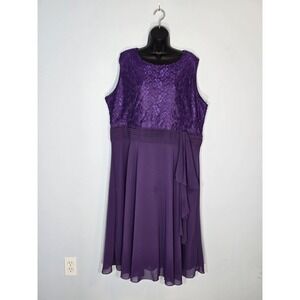 Purple Lace Chiffon Formal Dress Sleeveless A-Line Pleated Waist Party Dress 4XL